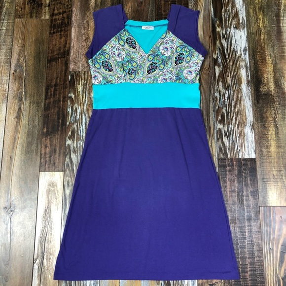 EMBODY Dresses & Skirts - Turquoise Purple Cotton T-shirt Knit Dress EMBODY